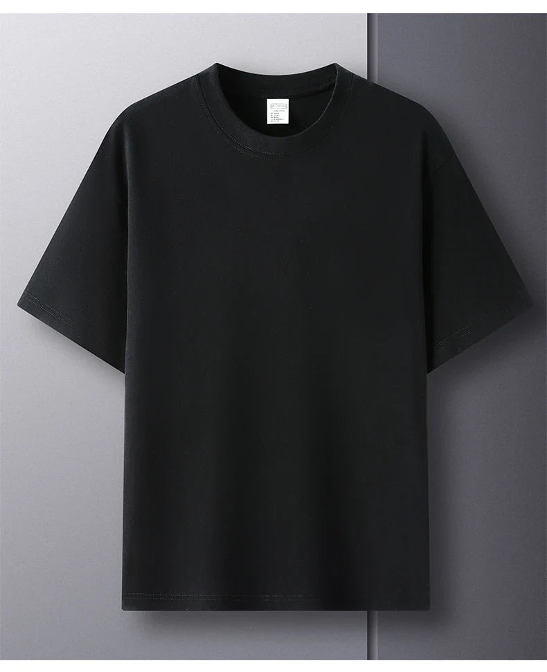 High quality 100% cotton short sleeve men's T-shirt summer round neck loose casual solid color plus size breathable top women