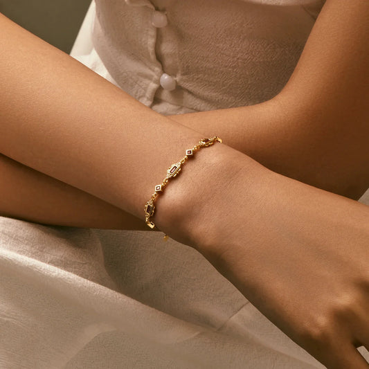 Bracelets en Argent Sterling 925 Rétro Couronne Exquise avec Zirconium Cubique, Couleur Or, Chaîne Ajustable, pour Femmes Bijoux