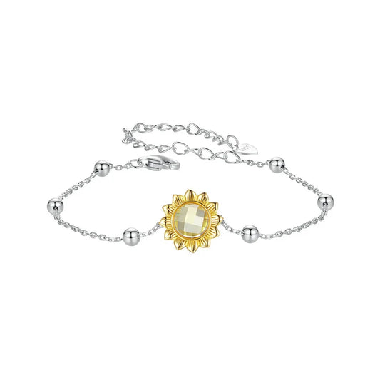 Bracelets Tournesol en Argent Sterling 925 pour Femmes, Bracelets Chaîne Réglables Plaqué Or Cadeau Bijoux d'Été SCB282