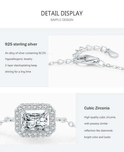 925 Sterling Silver Luxury Dazzling Rectangle1Ct Zirconia Link Chain Charm Bracelet For Women Wedding Engagement Jewelry