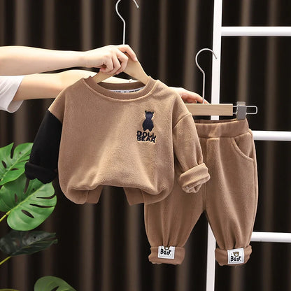 Winter Baby Clothes Suit Boys Clothing Children Girls Thicken Warm T-Shirt Pants 2Pcs/Set Toddler Casual Costume Kids Tracksuits