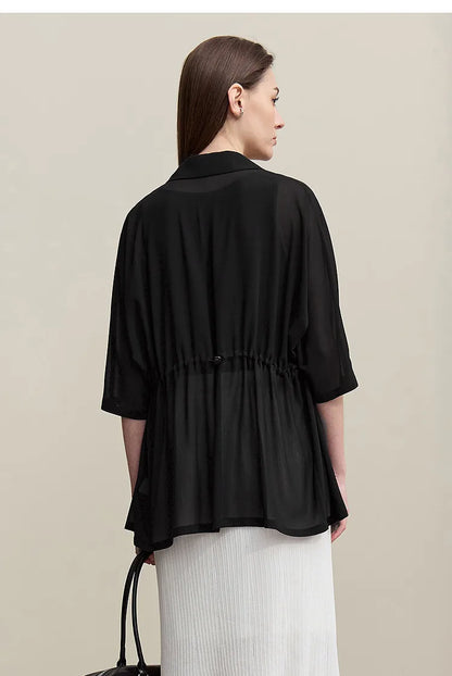 Women's Blazer 2026 Summer New Notch Lapel Dolman Sleeve Jacket Loose Lightweight Office Chiffon Coat For Women 12642007