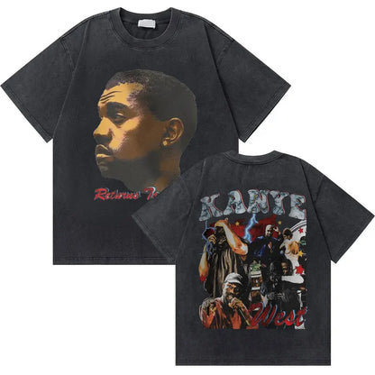 Washed Vintage Rapper Kanye West Graphic T-shirts THE LIFE OF PABLO Cover Print Tshirt Men Hip Hop Fashion Oversized T Shirts