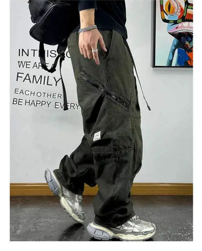 American Streetwear Multi-Pocket Cargo Pants Men High Quality Fashion Baggy Pants Plus Size Black Army Straight-Leg Trousers