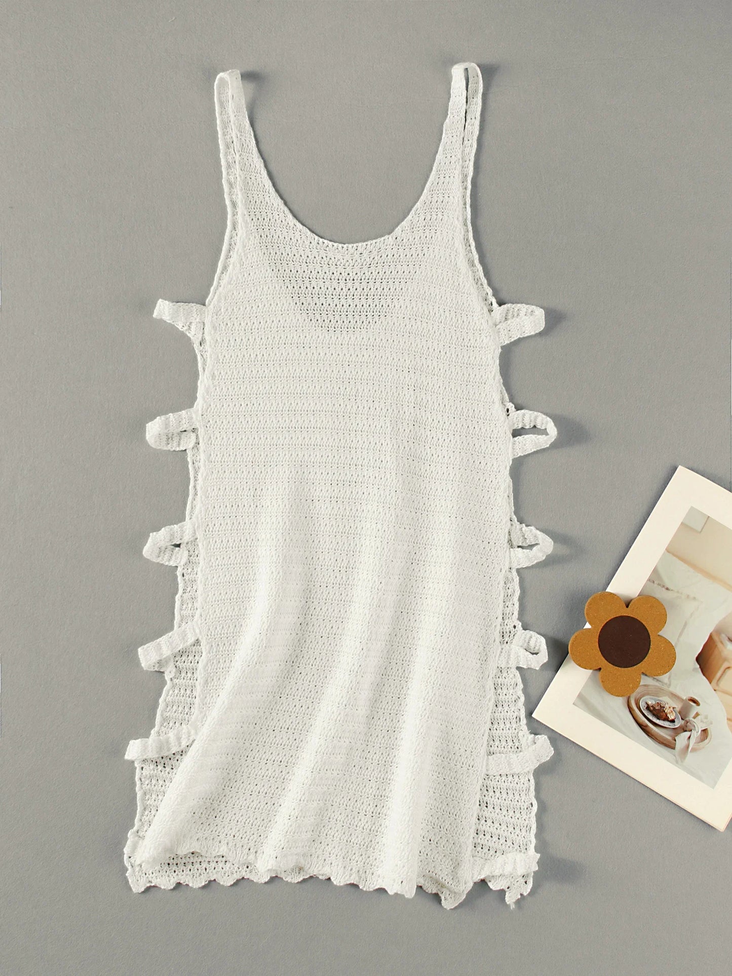 Sexy U Neck Sleeveless Knit Horizontal Stripes Side Cut Out Beach Vacation Dress 2026 Summer Beachwear Women's Mini Dresses K90