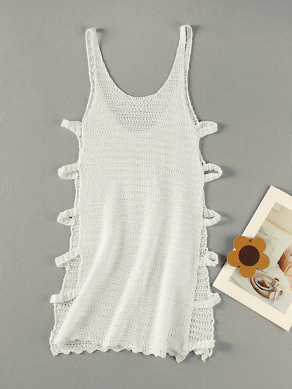 Sexy U Neck Sleeveless Knit Horizontal Stripes Side Cut Out Beach Vacation Dress 2026 Summer Beachwear Women's Mini Dresses K90