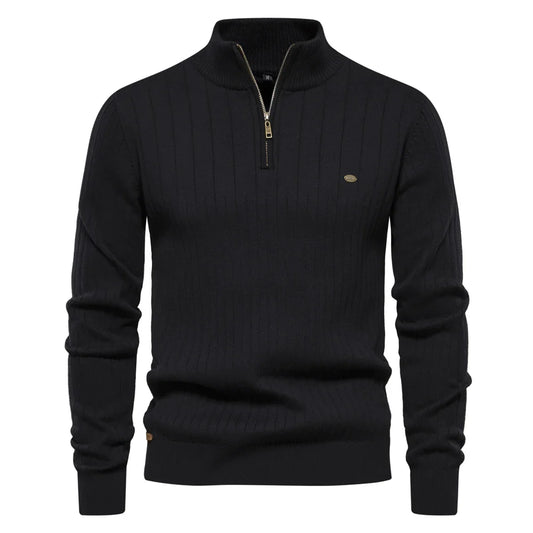 2024 Autumn Quarter Zipper Mock Neck Pullover Sweaters for Men Quality Warm Winter Cotton Knitted Men's Sweaters