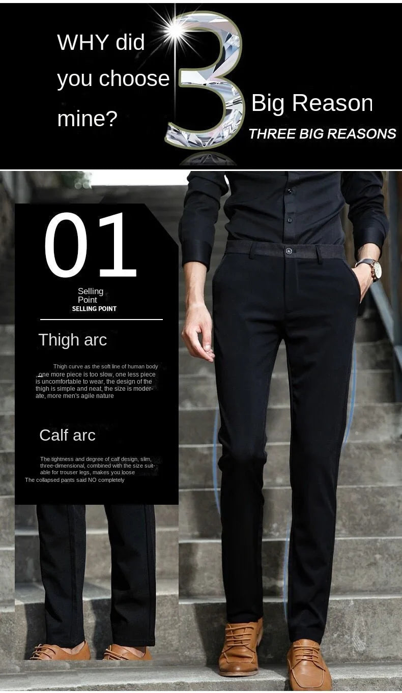 Stretch Suit Trousers for Men Office Pants Non-Ironing Slim Fit Bridegroom Suits Wedding Business Black Suit Pants Men