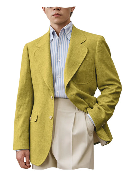Men Natural Linen Blazer Suit Jacket Breathable Slim Fit Single Breasted Business Office Wedding Party Smart Casual Outerwear