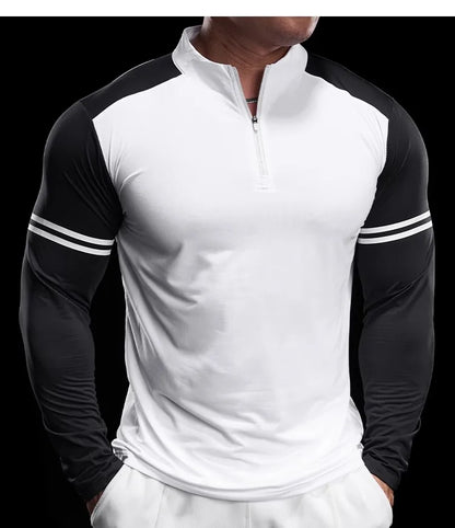 Men's Running Gym Fitness Tops Slim Fit Color-blocked Long-sleeved T-shirt Training Cycling Breathable Quid Quick-drying Clothes