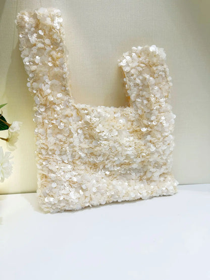 Elegant White Sequin Clutch Evening Bag for Women Mini Hobo Handbag Bridal Party Prom Dress Accessory Female Wedding Purse