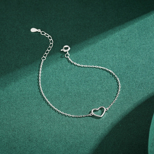 Bracelet à maillons en argent sterling 925 véritable - Cœur classique et simple - Pour femme - Bijoux fins