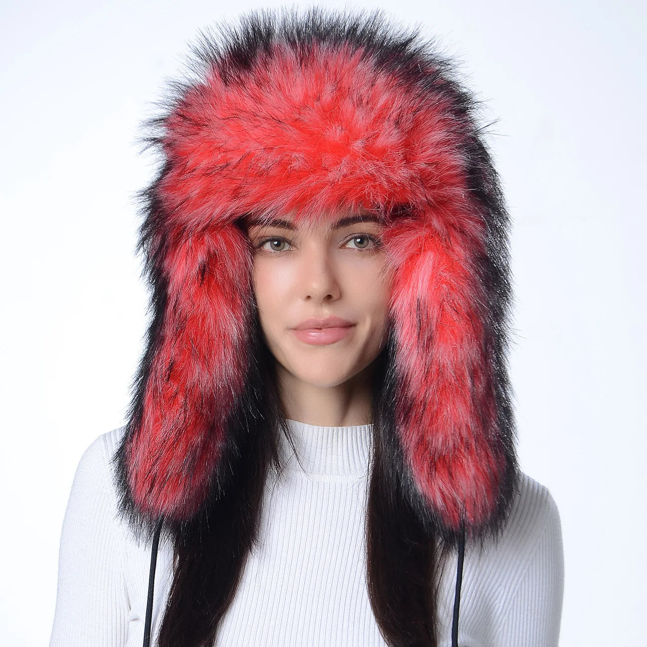 Plush Raccoon Fur Hat Women Thicken Faux Fur Earflap Hat Winter Warm Russian Ushanka Hats Windproof Furry Bomber Cap