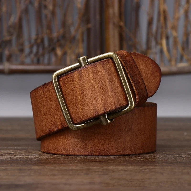 3.8 Wide Pure Cowhide Genuine Leather for Men's High Quality Jeans No Drilling Smooth Buckle Belts Cowboy Waistband Male Fashio