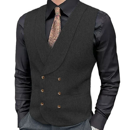 Men Vest Brown Herringbone Double Button With Lapel Waistcoat For Wedding Business Formal Banquet Work Daily Men Suit Vest