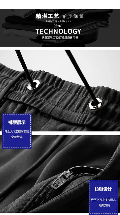 10XL Big Size Men's Summer Casual Pants Straight Fit Elastic Waist Trouser Male Classic Office Plus Large Stretch Zipper Pocket