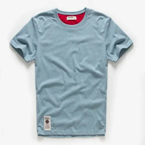 Men's T-Shirt Summer Cotton Solid T-Shirt Men's Short Sleeve Tee Fancy Yarns High Quality Classical Tops T Shirts Color Wine Blu