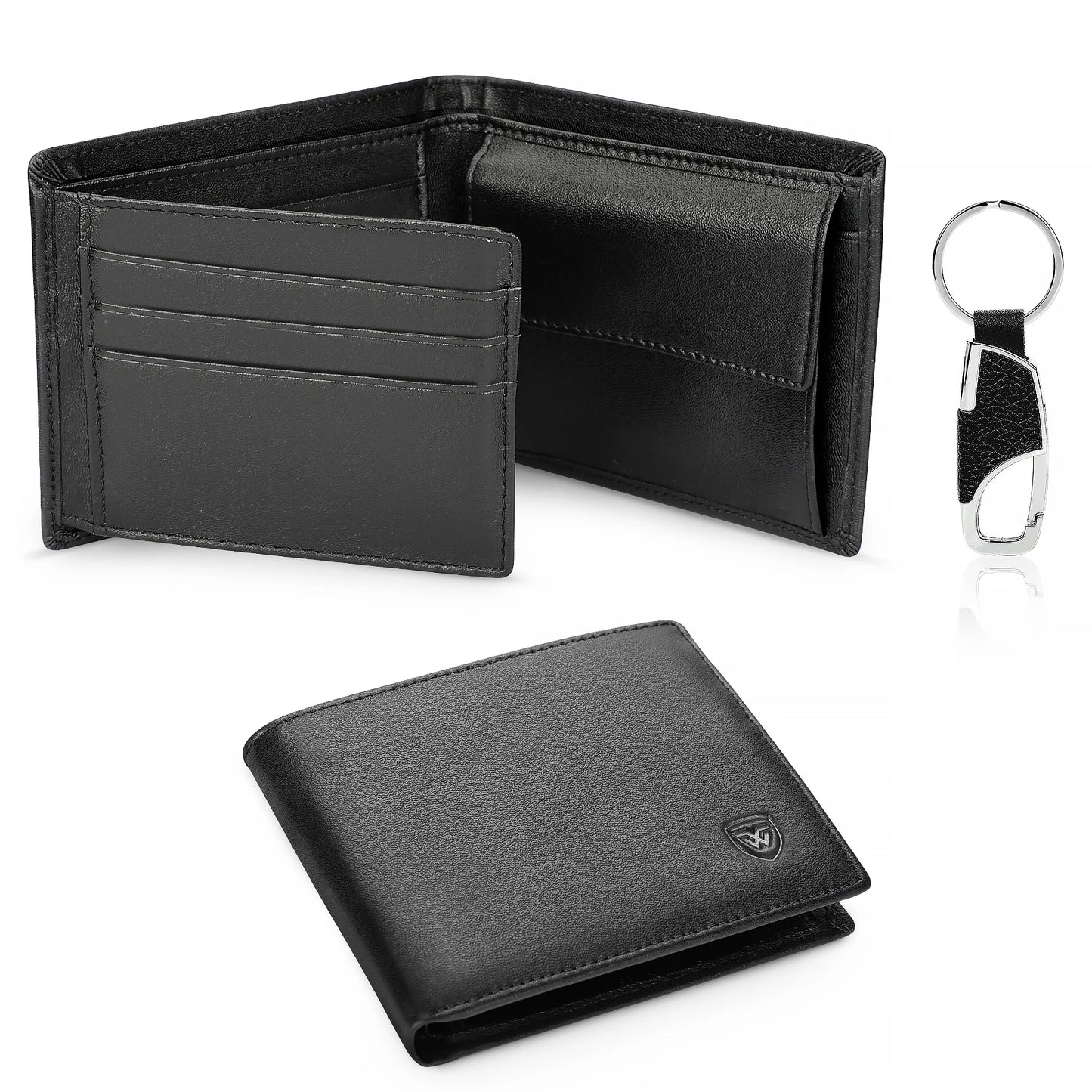 Portefeuille en cuir véritable pour hommes, classique, noir, souple, avec porte-monnaie et porte-cartes de crédit
