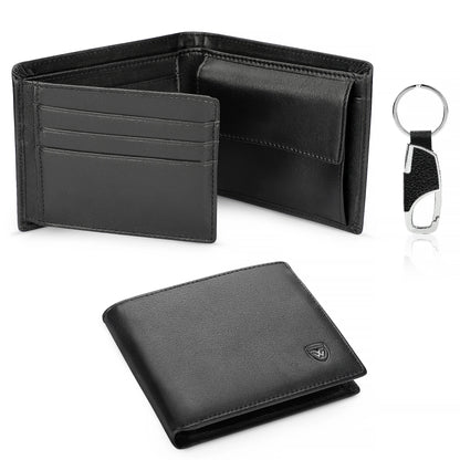 Portefeuille en cuir véritable pour hommes, classique, noir, souple, avec porte-monnaie et porte-cartes de crédit
