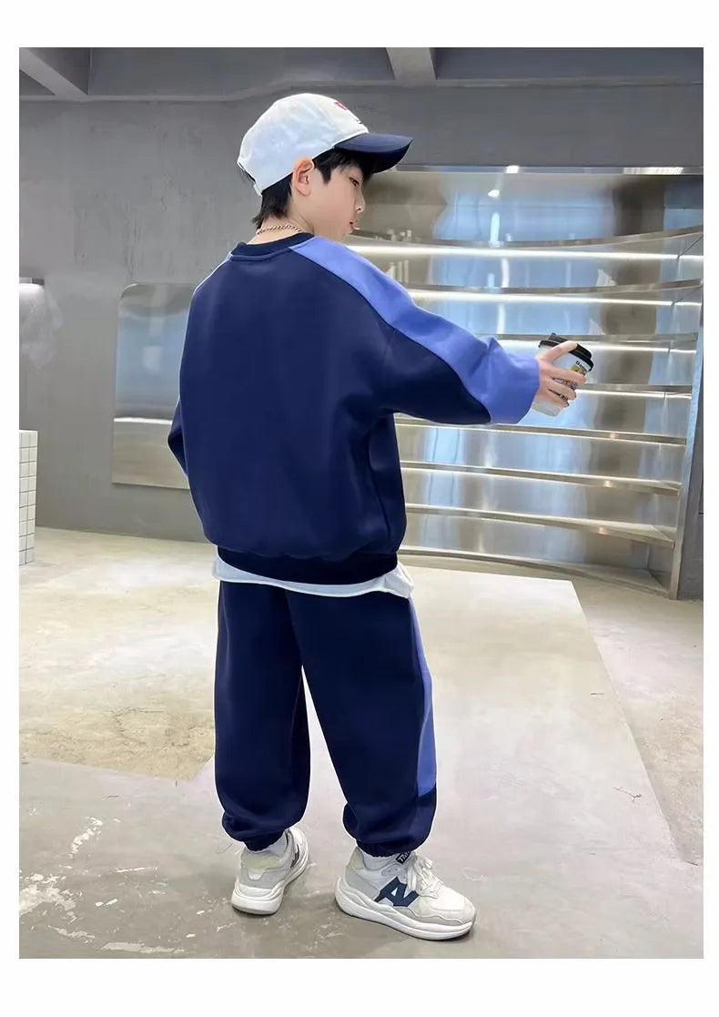 Spring Autumn Boys Cotton Alphabet Workout Sweatshirt+Sweatpant Sets School Kids 2PCS Tracksuit Children Jogger Outfits 7-16 Yrs