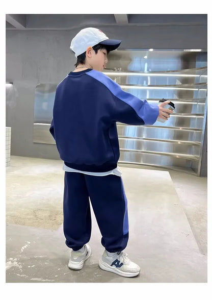 Spring Autumn Boys Cotton Alphabet Workout Sweatshirt+Sweatpant Sets School Kids 2PCS Tracksuit Children Jogger Outfits 7-16 Yrs
