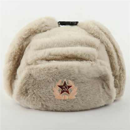Trooper Hat with Emblem Earflap gorro ruso sovietico  winter hat Thick Warm Winter Outdoor Cap for Men Women Hiking Skiing