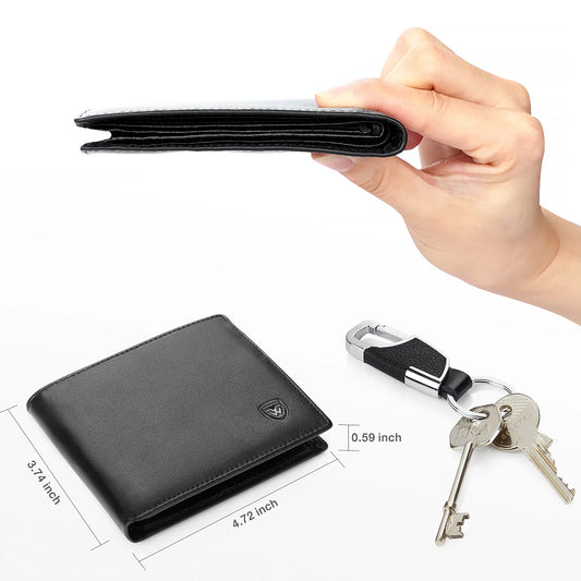 Portefeuille en cuir véritable pour hommes, classique, noir, souple, avec porte-monnaie et porte-cartes de crédit