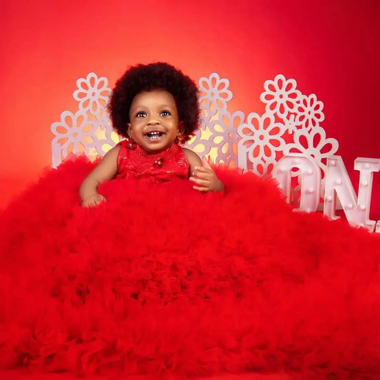 Luxury Red Ruffles Flower Girl Dresses Sequined Princess Customized Baby Girls First Birthday Party Pageant Dress For Wedding