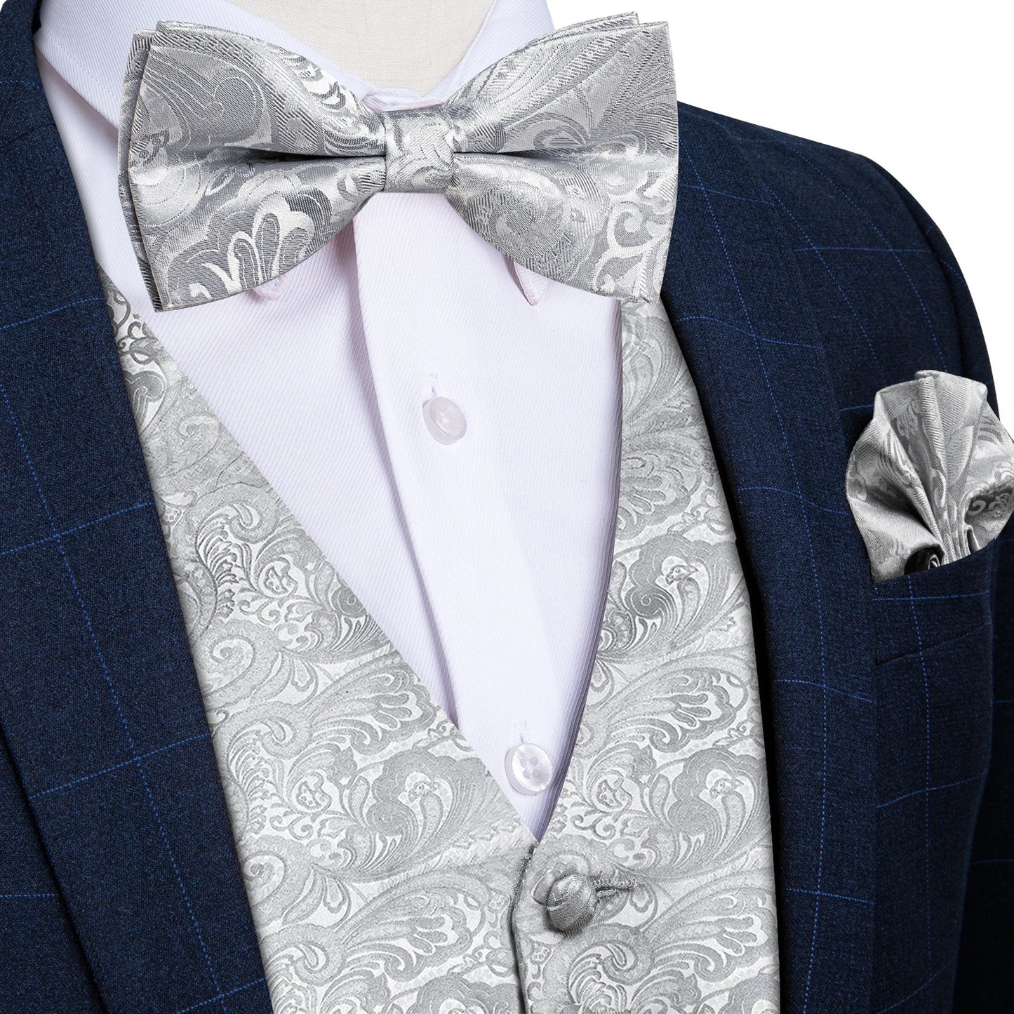 Men Wedding Vest Suit White Black Paisley Sleeveless Waistcoat for Man Shirt Accessories Fromal Bowtie Pocket Square Cufflinks