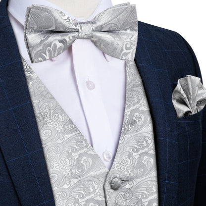 Men Wedding Vest Suit White Black Paisley Sleeveless Waistcoat for Man Shirt Accessories Fromal Bowtie Pocket Square Cufflinks