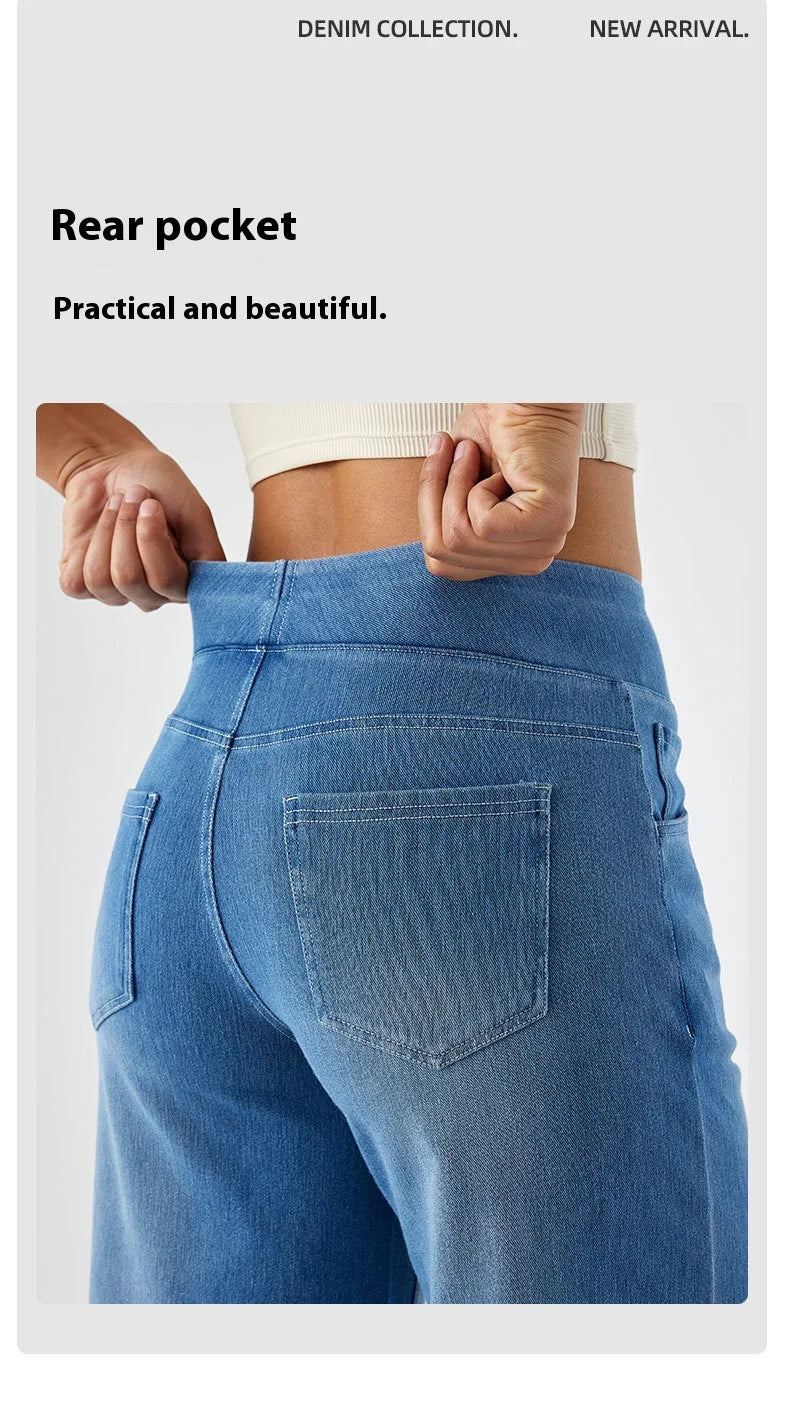 Women's New Large Size Denim Wide-Legged Trousers American High-Waisted Thin Straight Loose Casual Trousers Casual Jeans