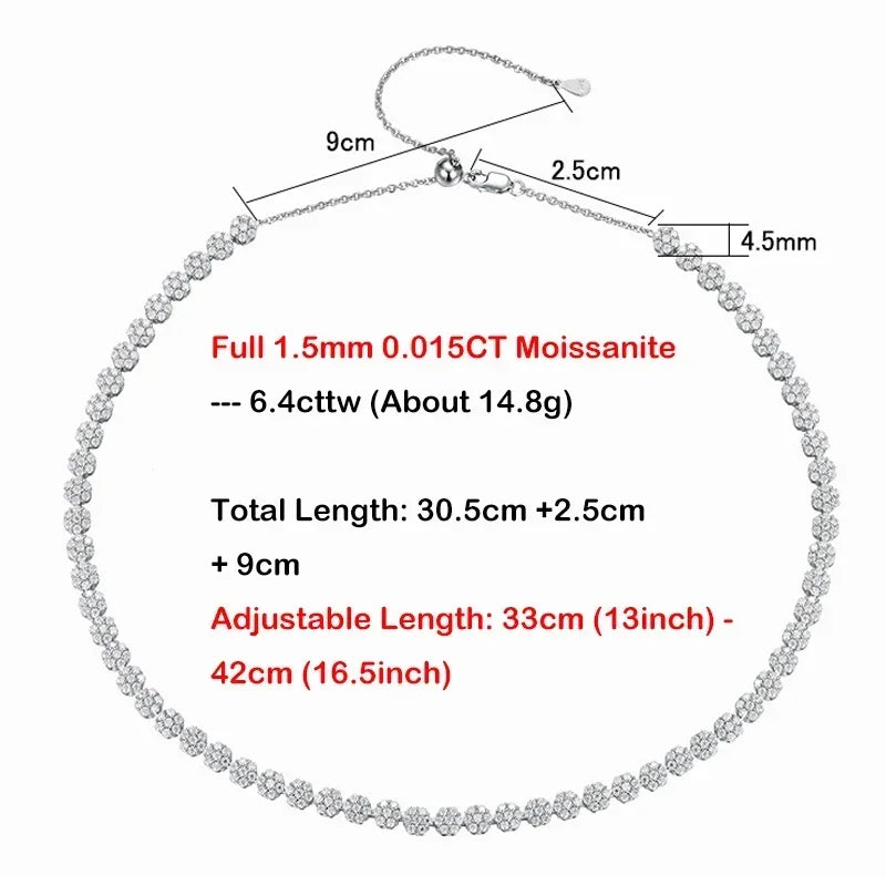 Flower Full 1.5mm D Color Moissanite Diamond Tennis Bracelet for Women 925 Silver GRA Certified Bridal Wedding Bangle Gift
