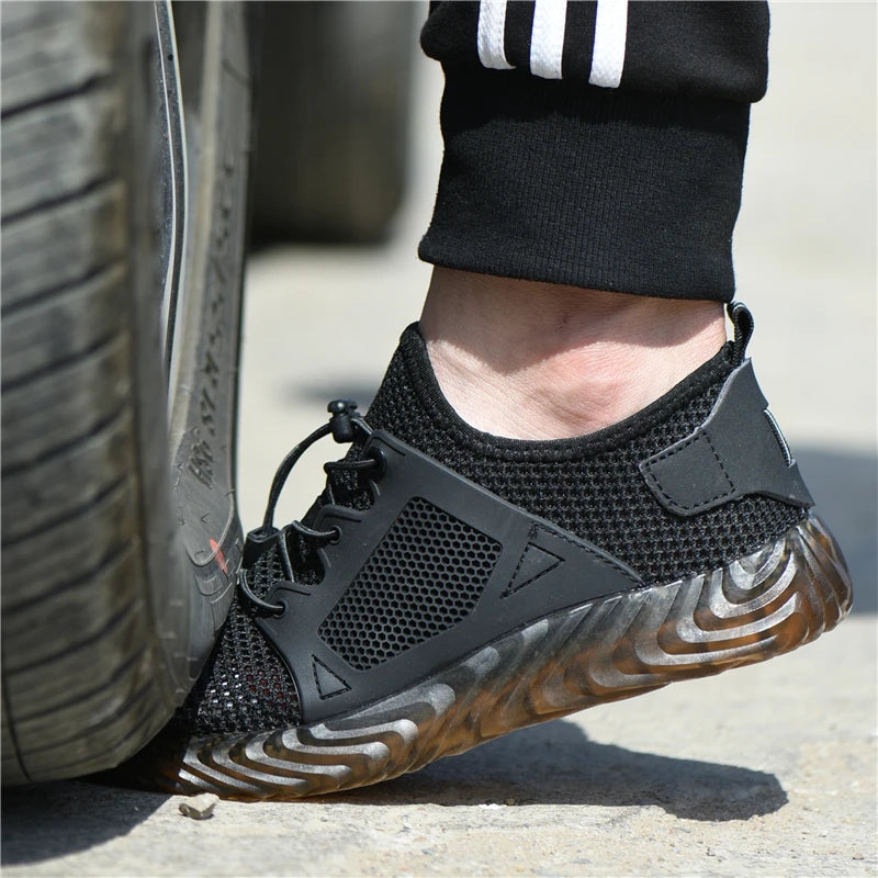 Men Steel Toe Safety Work Shoes Mesh Breathable Lightweight Comfortable Industrial Construction Shoes Puncture Proof Anti slip