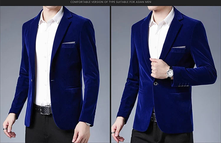 Plus Size 5XL-M Autumn Winter Velvet Men Suit Jacket Fashion Men's Wedding Dress Jacket Casual Slim Blazer Formal Evening Dress