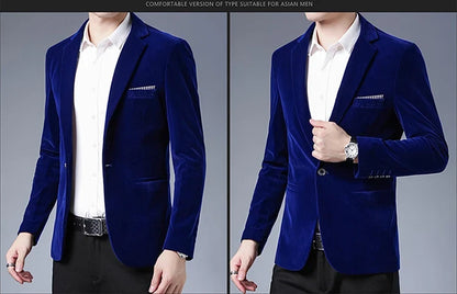 Plus Size 5XL-M Autumn Winter Velvet Men Suit Jacket Fashion Men's Wedding Dress Jacket Casual Slim Blazer Formal Evening Dress