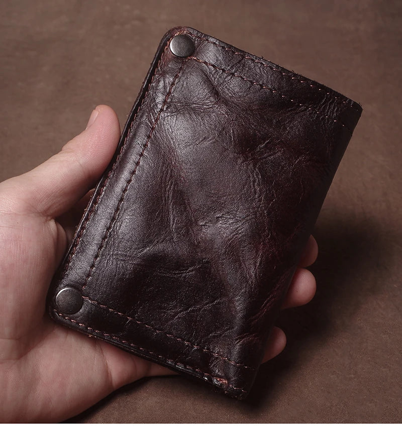 Luxury Brand Men's Genuine Leather Wallet High Quality Vintage Bifold Money Clip Credit Card Holder with Zipper Coin Pocket