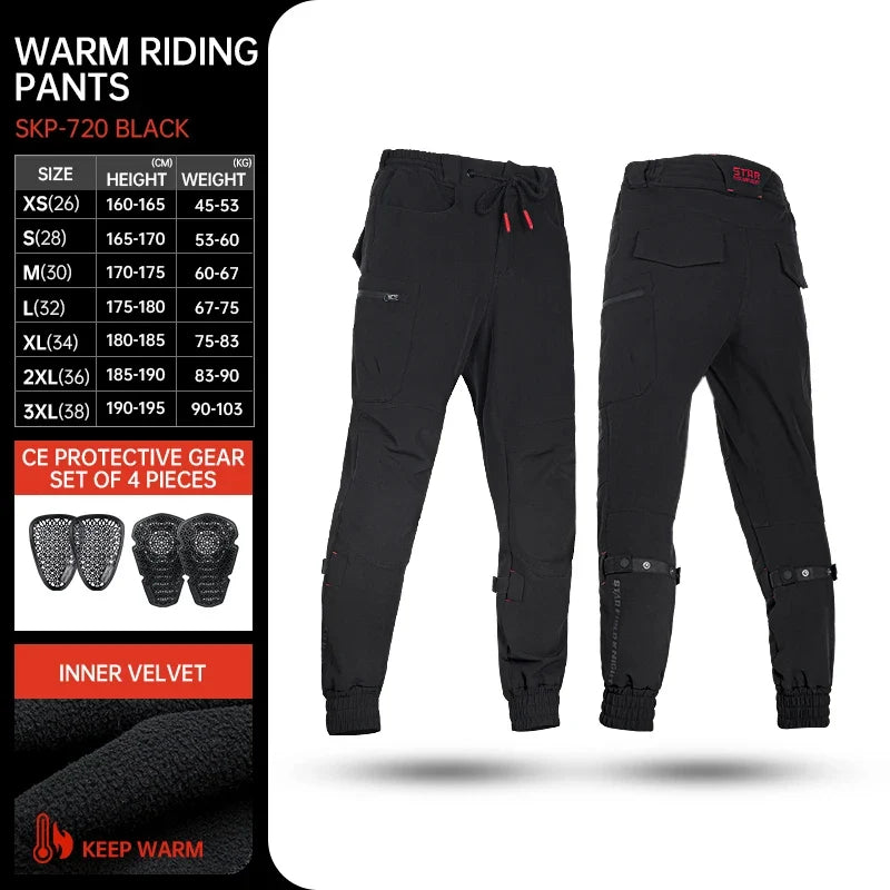 Men's Motorcycle Pants Winter Plus Fluff Warm Windproof Splash-proof Water Riding Trousers With CE Protective Accessories