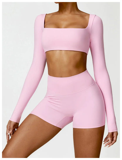 Summer 2PCS Yoga Suit Sports Set Women Quick-Dry Gym Set Women Tracksuit Running Workout Long Sleeve Sports Shirt Yoga Clothing