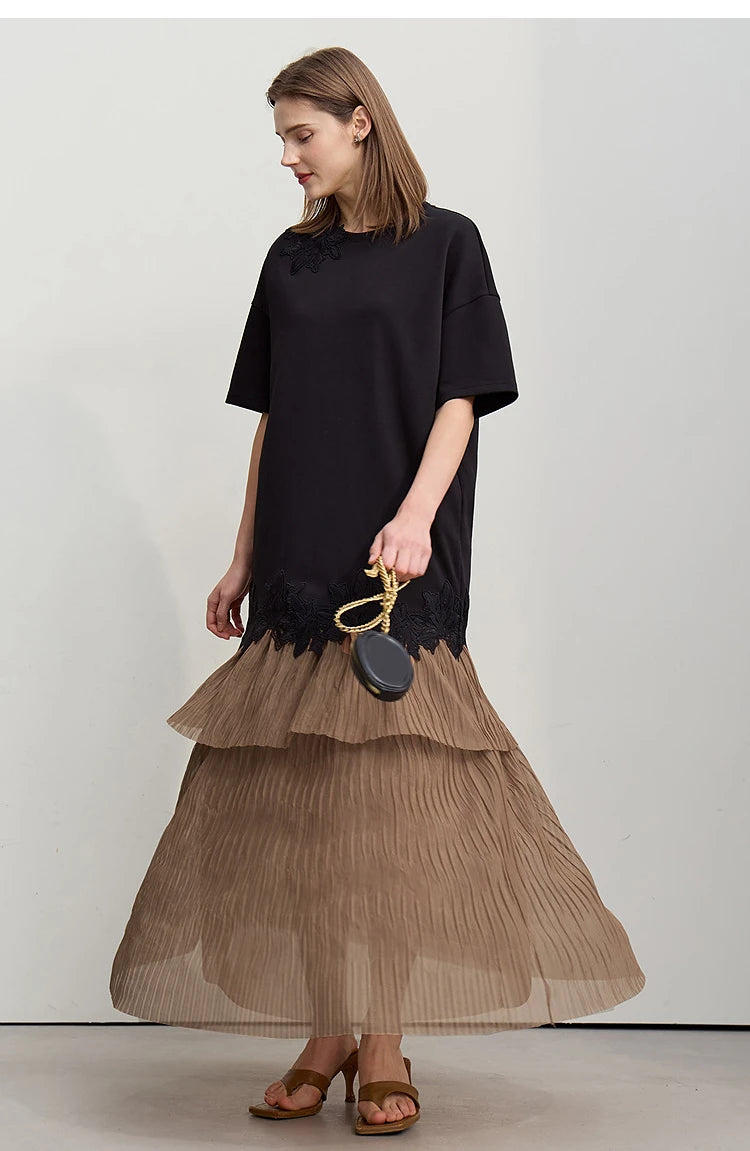 Long Skirt 2026 Spring New Casual Vacation Waist Pleated Mesh Long Skirt Women Loose Solid Versatile Woman Clothes 12621001