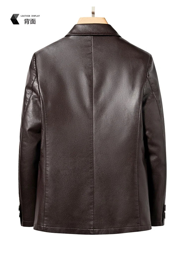 2025 Men's Slim Fit Leather Jacket High-Quality Fashion Trend All-Matching Autumn Winter Blazer for Stylish Men