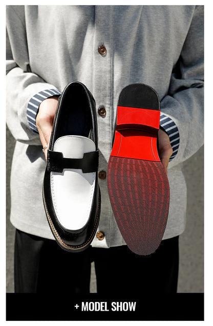 Luxury Brand Loafers Men's Black and White Color Leather Shoes Slip-on Fashion Soft-soled Casual Shoes Party Wedding Moccasin