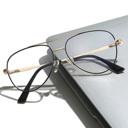 Double Bridge Anti-Blue Light Reading Glasses Men's Metal Pilot Style Leisure Travel Customized Prescription Myopia RS6912