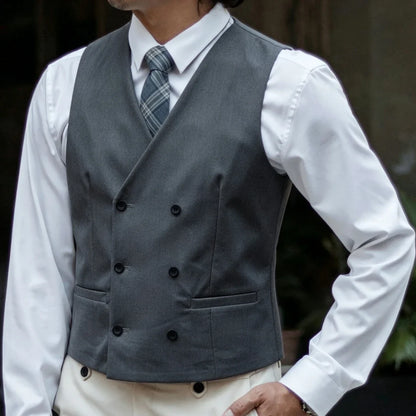 Men Vest Double Breasted V Neck Solid Waistcoat For Wedding Grrom Banquet Business Party Work Office Casual Daily Men Suit Vest