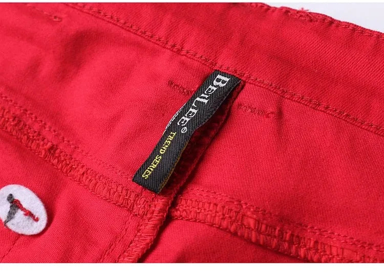 Men Classic Version Slim Stretch Trousers Clothing Red Straight Jeans Fashion High Quality Casual  Denim Pants Male 36 40