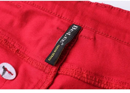 Men Classic Version Slim Stretch Trousers Clothing Red Straight Jeans Fashion High Quality Casual  Denim Pants Male 36 40