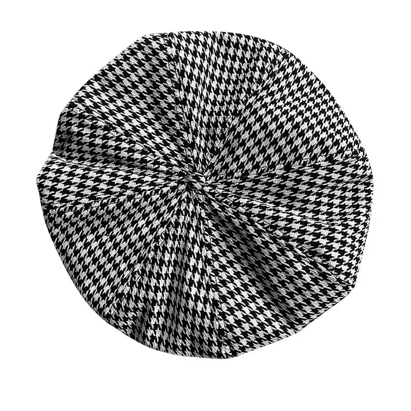 Big Head Newsboy Cap Women Beret Vintage Painter Winter Hats Houndstooth Octagonal Caps Female Bone Male NC36