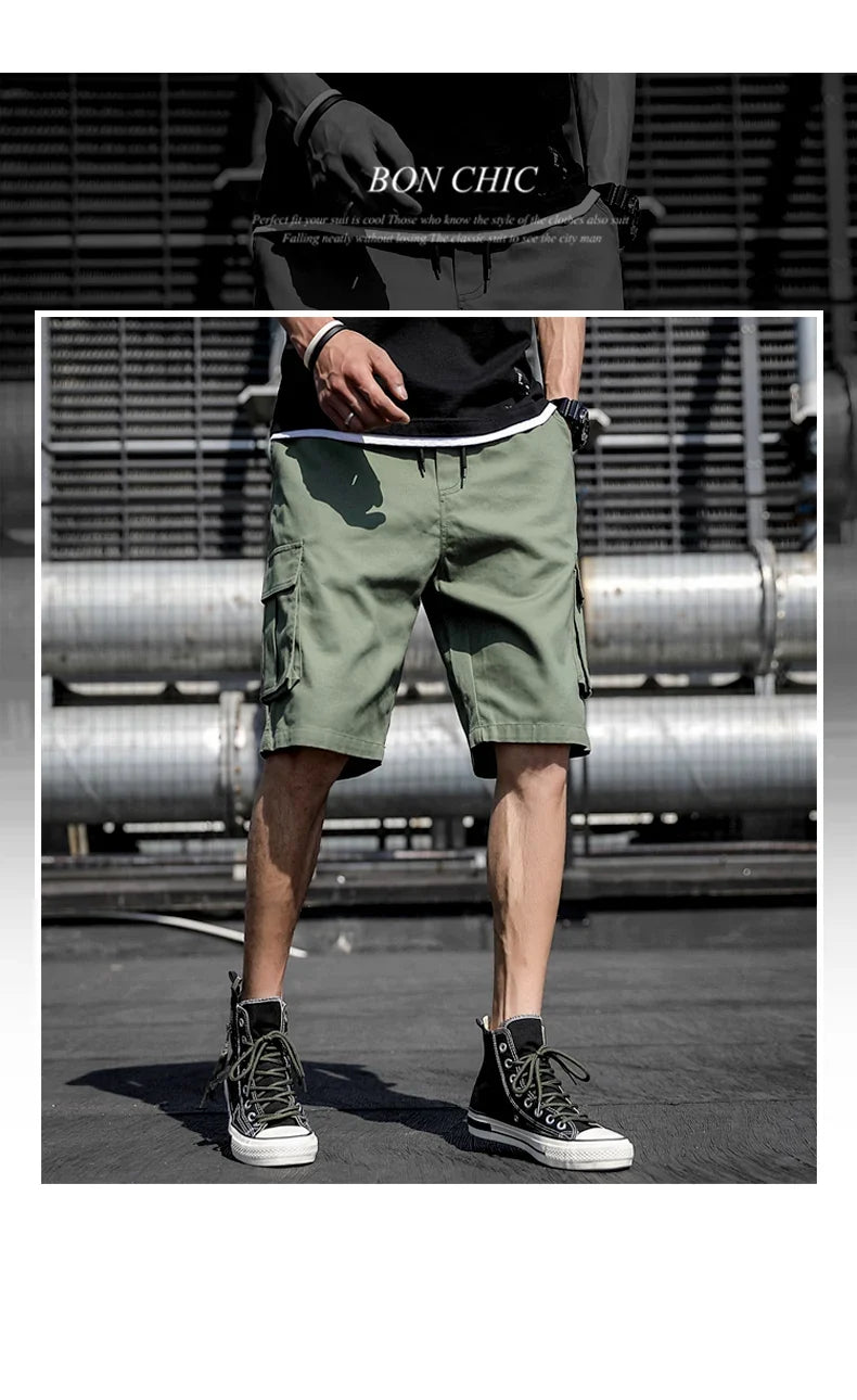 Plus Size Shorts Casual Summer Elastic Waist Cargo Short Men Streetwear Y2k Camouflage Fashion Bermuda Male Side Pocket Breeches