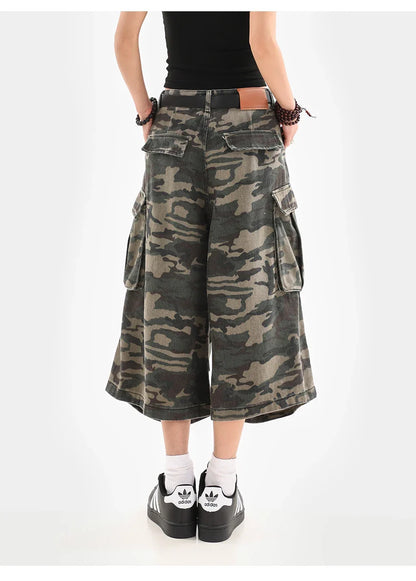 Summer Women Tomboy Camouflage Japanese Abi Jorts Jean Y2K 2000s Aesthetic Capri Pants Harajuku Denim High Street Goblin Core