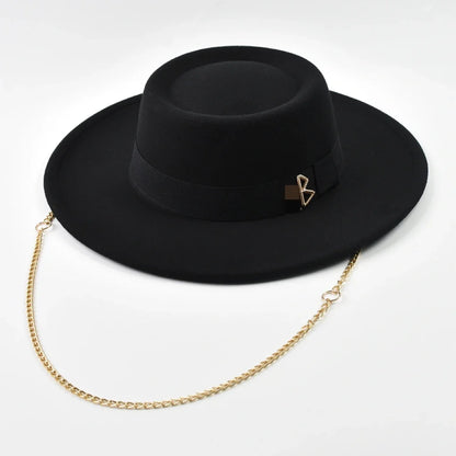Women's Fedora Hat Fashionable Metal RB Letter Felt Hat Autumen Winter Derby Wedding Jazz Hats