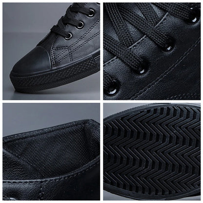 Ankle Boots Men Black PU Leather Shoes Autumn Winter Comfortable Platform Casual Shoes High-top 2022 Fashion Leahter Boots Man